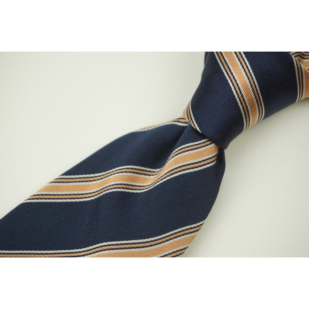 Luciano Barbera Apricot Navy Blue Striped 100% Silk Tie